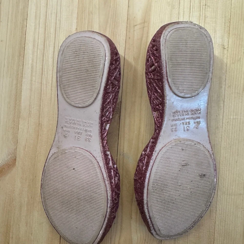 Melissa Campana Glitter Ballet Flats Girls Size 2 Pink Jelly Shoes Balletcore